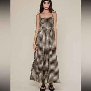 Brown Bkack gingham maxi dress NWT